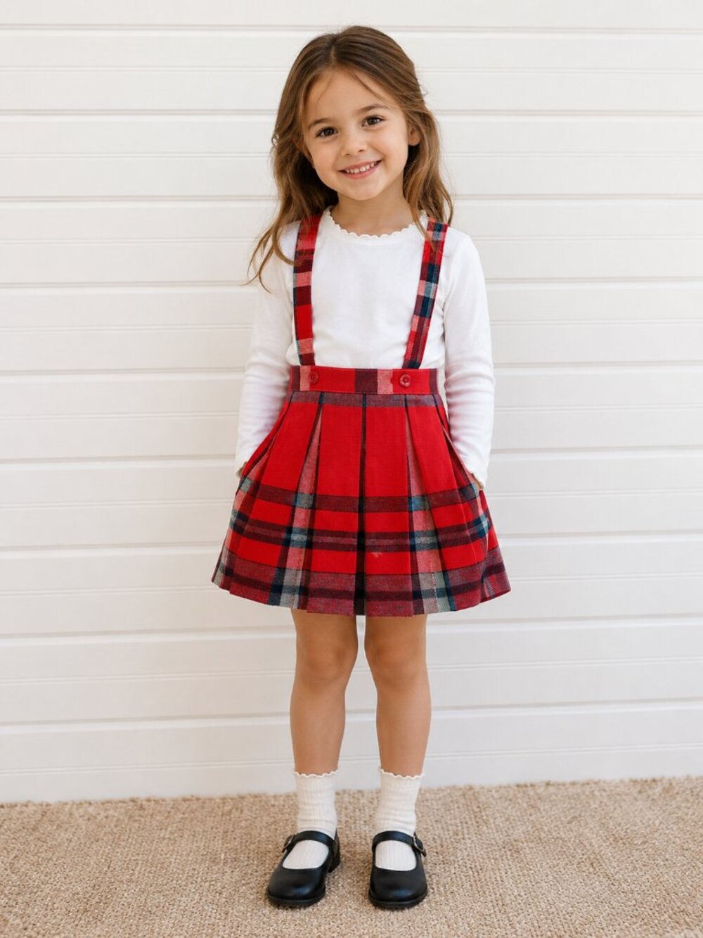 Vintage Little Girls Plaid Skirt Red Gray see measurements Handmade